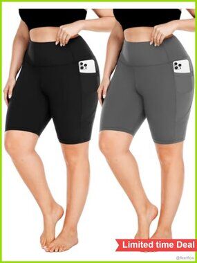 Plus Size Biker Shorts High Waist Tummy Control with Pockets Yoga Workout